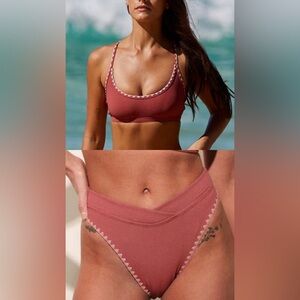 Berlook Brick Red Contrast Stitch Bikini Set Sz M NWT